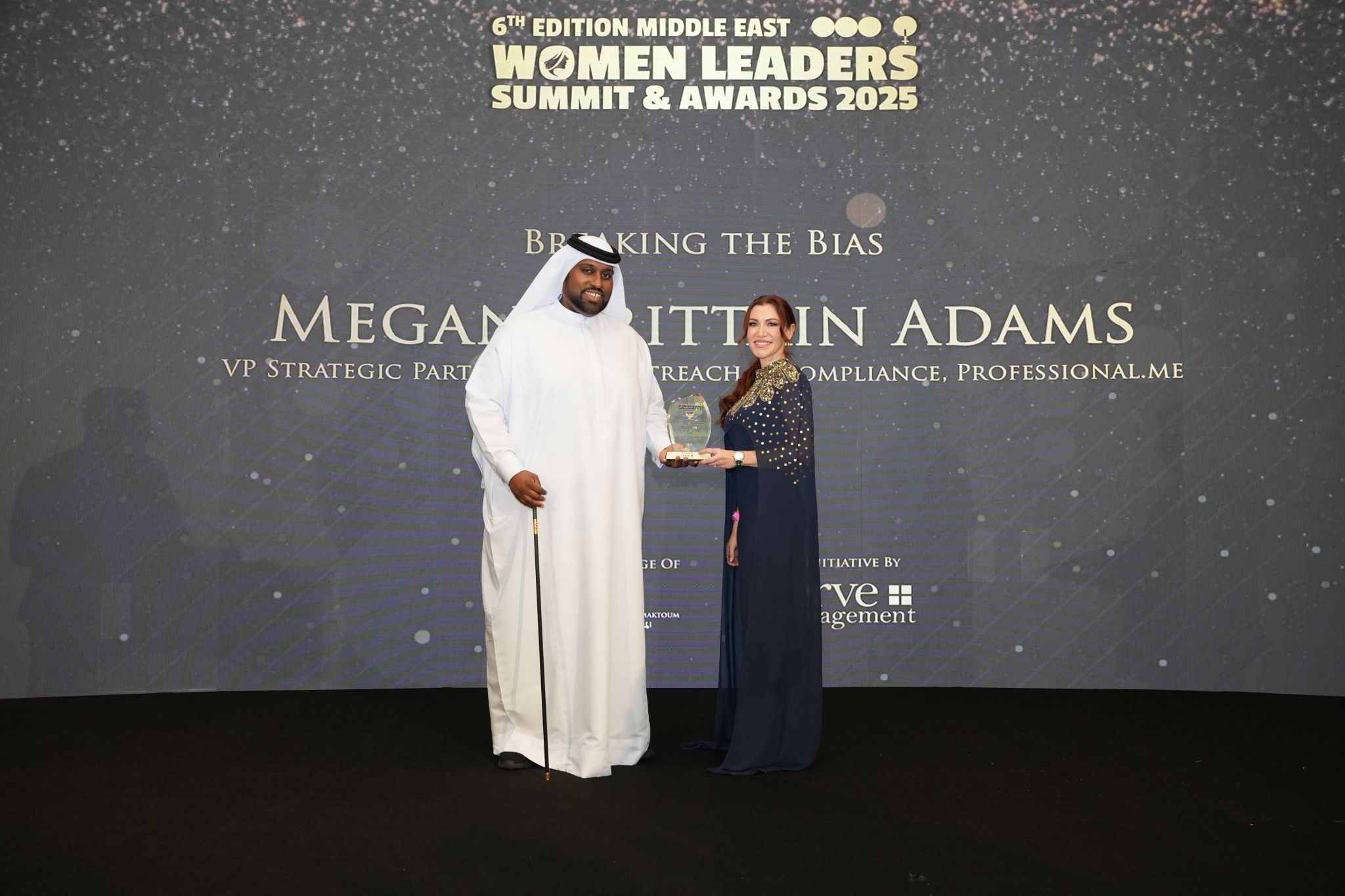 Breaking the Bias award image for Meg's recognition at the 2025 MENA Women Leadership Summit