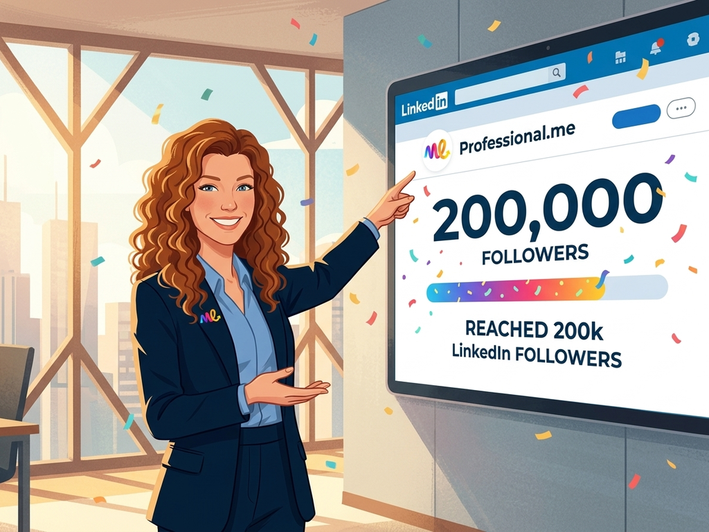 Professional.me team celebrating the 200k LinkedIn followers milestone