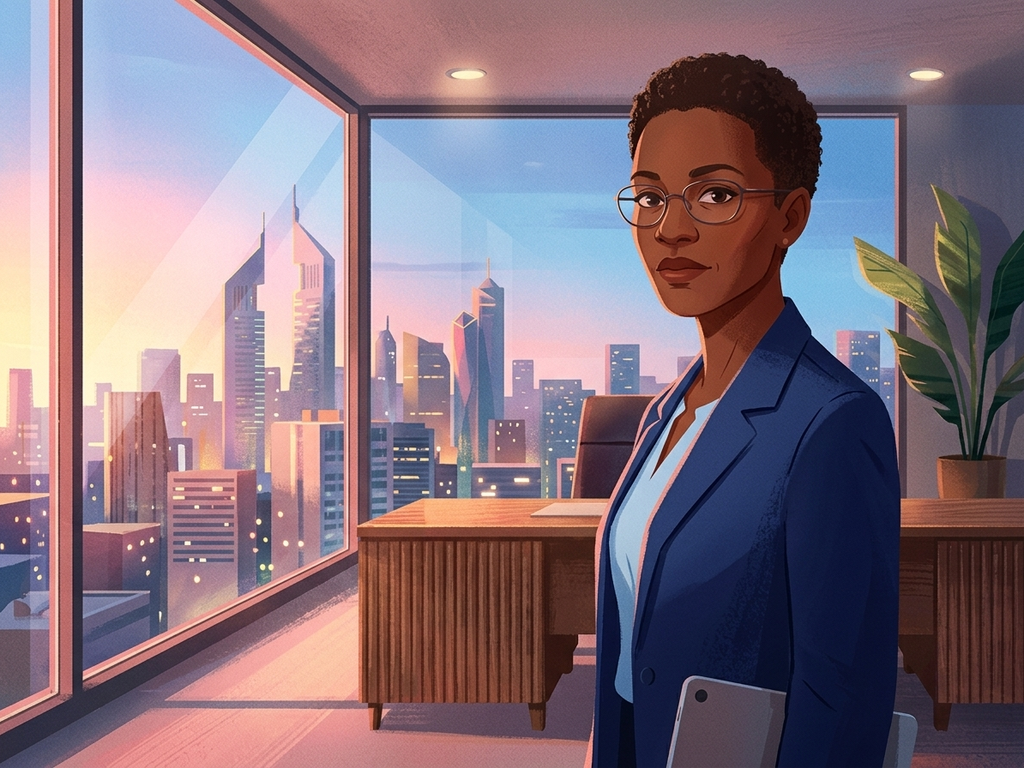 A woman executive reviewing workforce data on a screen