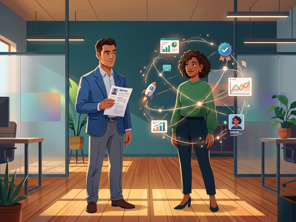 Two candidates standing together while one is surrounded by richer capability and outcome signals beyond the resume.